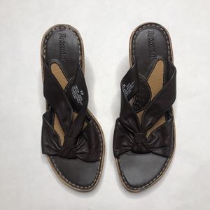 Bjorndal Carlton Brown Leather Cork Wedge Knotted Slip On Sandal Women's Sz 8